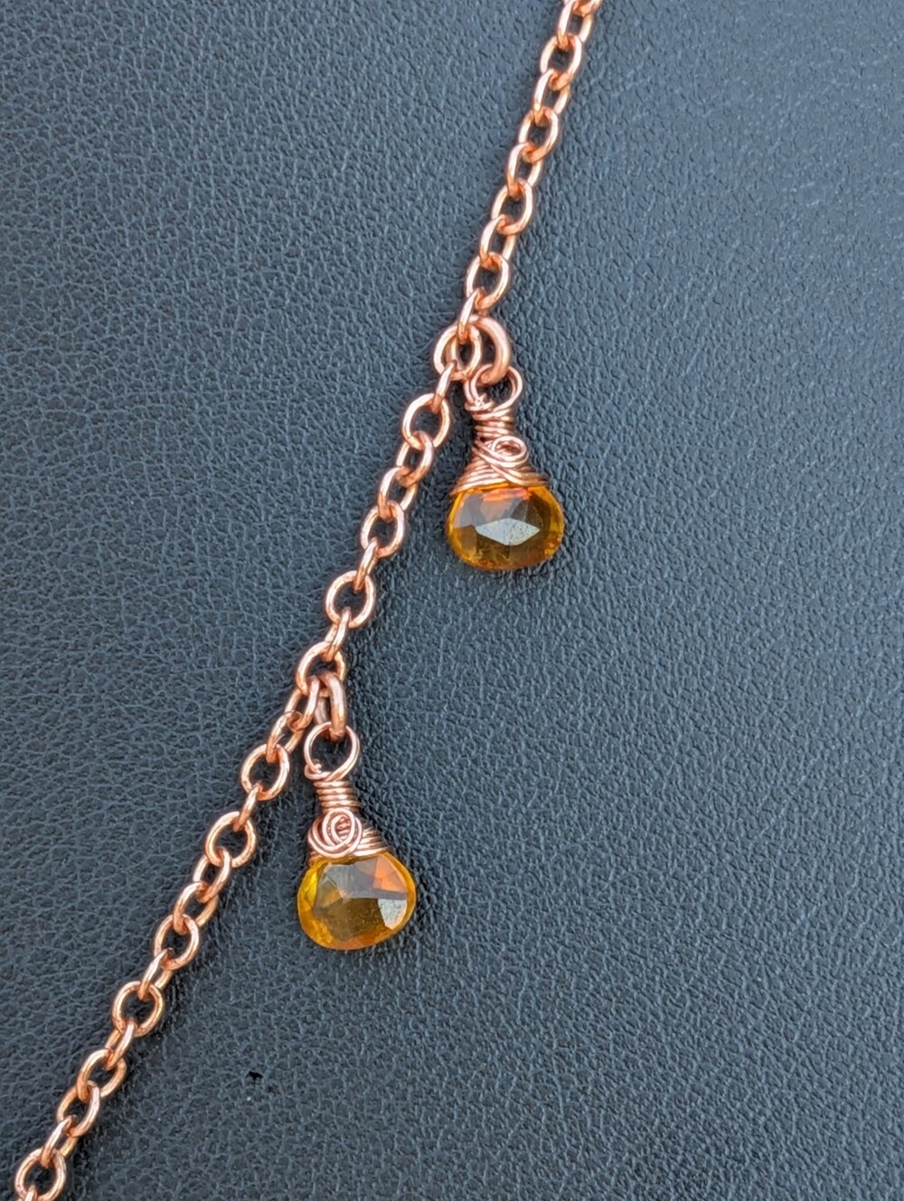 Adjustable Copper Flower Necklace Rare Cognac Quartz Gemstone Drops - Picture 10 of 16